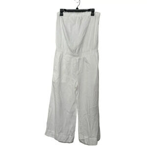 Cloth & Stone Women's One Piece Jumpsuit M White 100% Tencel Wide Legs Pockets